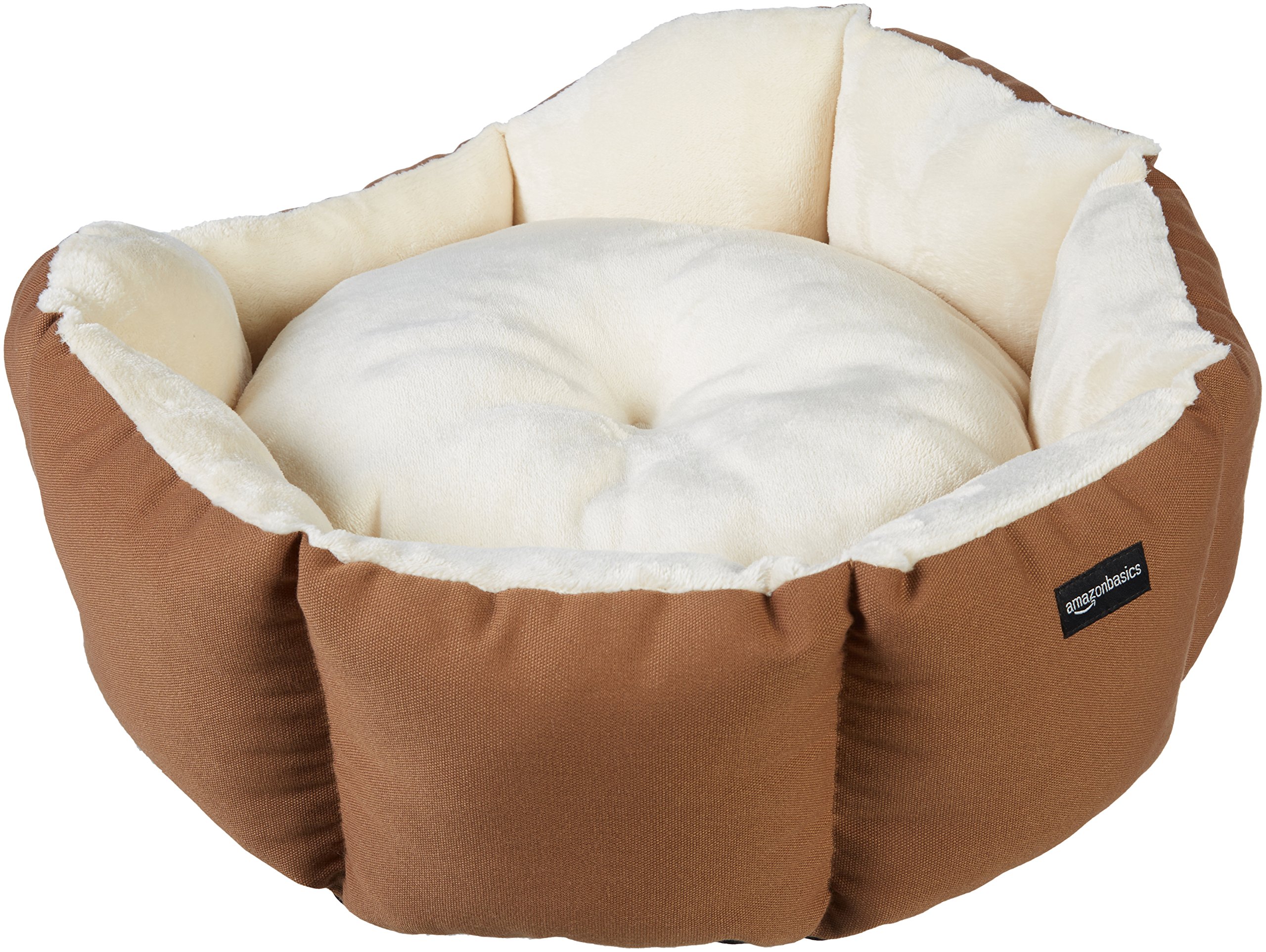 Amazon Basics Octagon Pet Bed for Cat and Dog, Brown & Ivory, 50 x 50 x 20 cm (L x W x H)