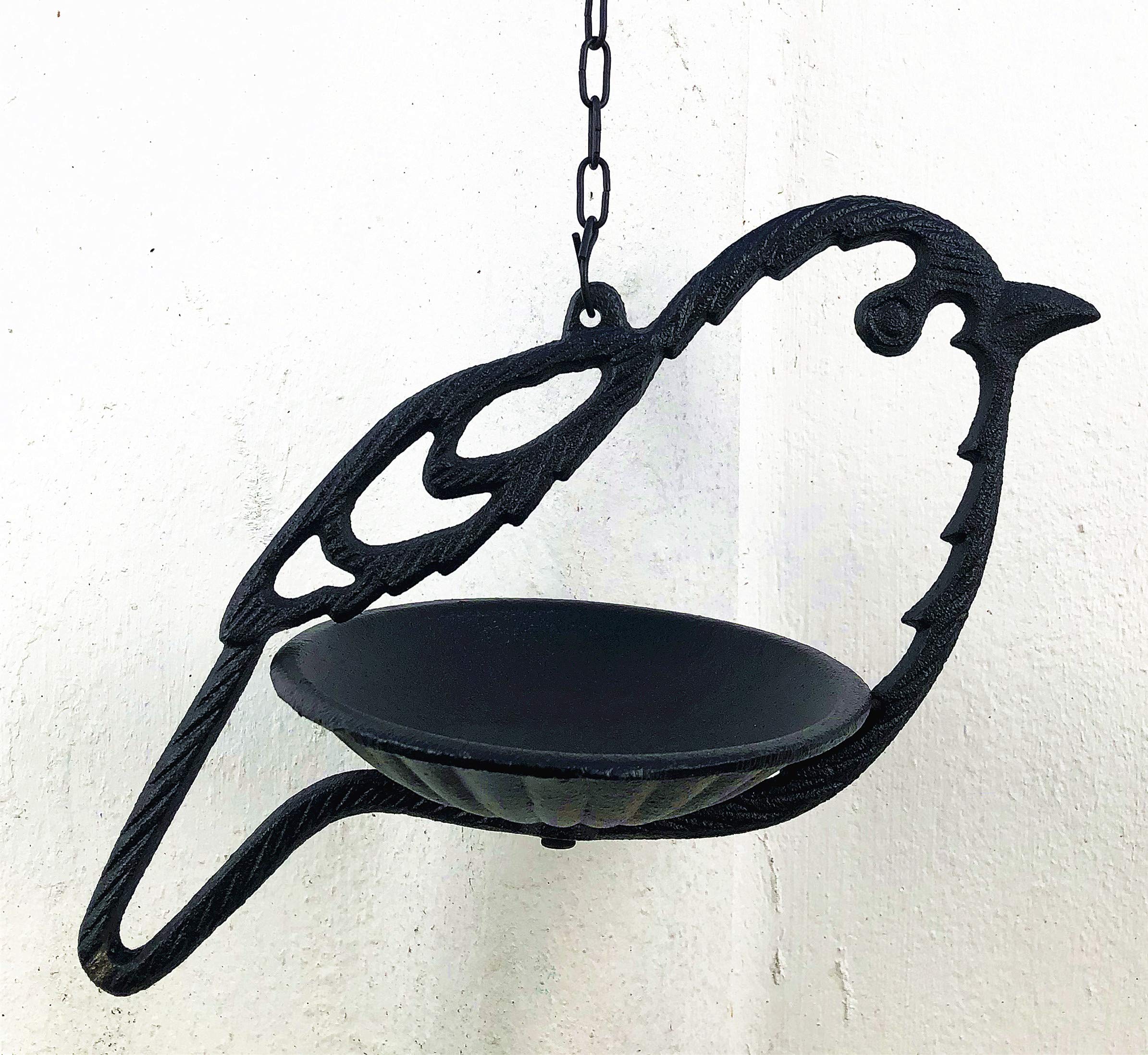 Cast Iron Wild Bird Shape Hanging Feeder Garden Decoration in 2 colours (Black)