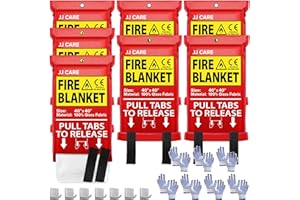 JJ CARE Fire Blanket – 7 Packs with Hooks and Gloves – Emergency Fire Blanket for Home & Kitchen, High Heat Resistant Fire Suppression Blankets for Home Safety, Kitchen, and Camping