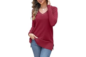 OUGES Women's Sweaters Split Side Long Sleeve V Neck 2025 Fall Maternity Clothes Ribbed Knit Trendy Pullover Tops