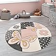 Colorful Kids Room Rug with Butterflies & Flowers in Pastel Colors, Size: 6'7" Round
