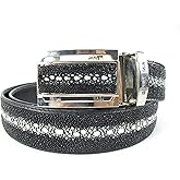 Pelgio Genuine Stingray Shagreen Skin Leather Row Diamond Men's Belt 46" Black