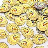 Heiolox 50 Pcs Resin Colorful Drop Peacock Eye Flatback Rhinestone, MM Water Drop Flatback Resin,for Bags, Clothe,Shoes, Wedding DIY Decorative Crafts (Golden)