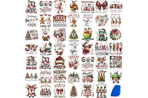 ZMRU 48 Sheets Vintage Christmas Rub On Transfers for Crafts, Rub On Transfers Christmas Wood Slices, Balls,Holiday Decoration Ornaments,2.5 * 2.5inch