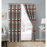 Utah Rustic Western Southwest Native American Grommet Window Curtains Treatment Set with in Turquoise Blue and Brown and Native American Tribal Patterns – Utah Curtains (Turquoise Blue, Microfiber)