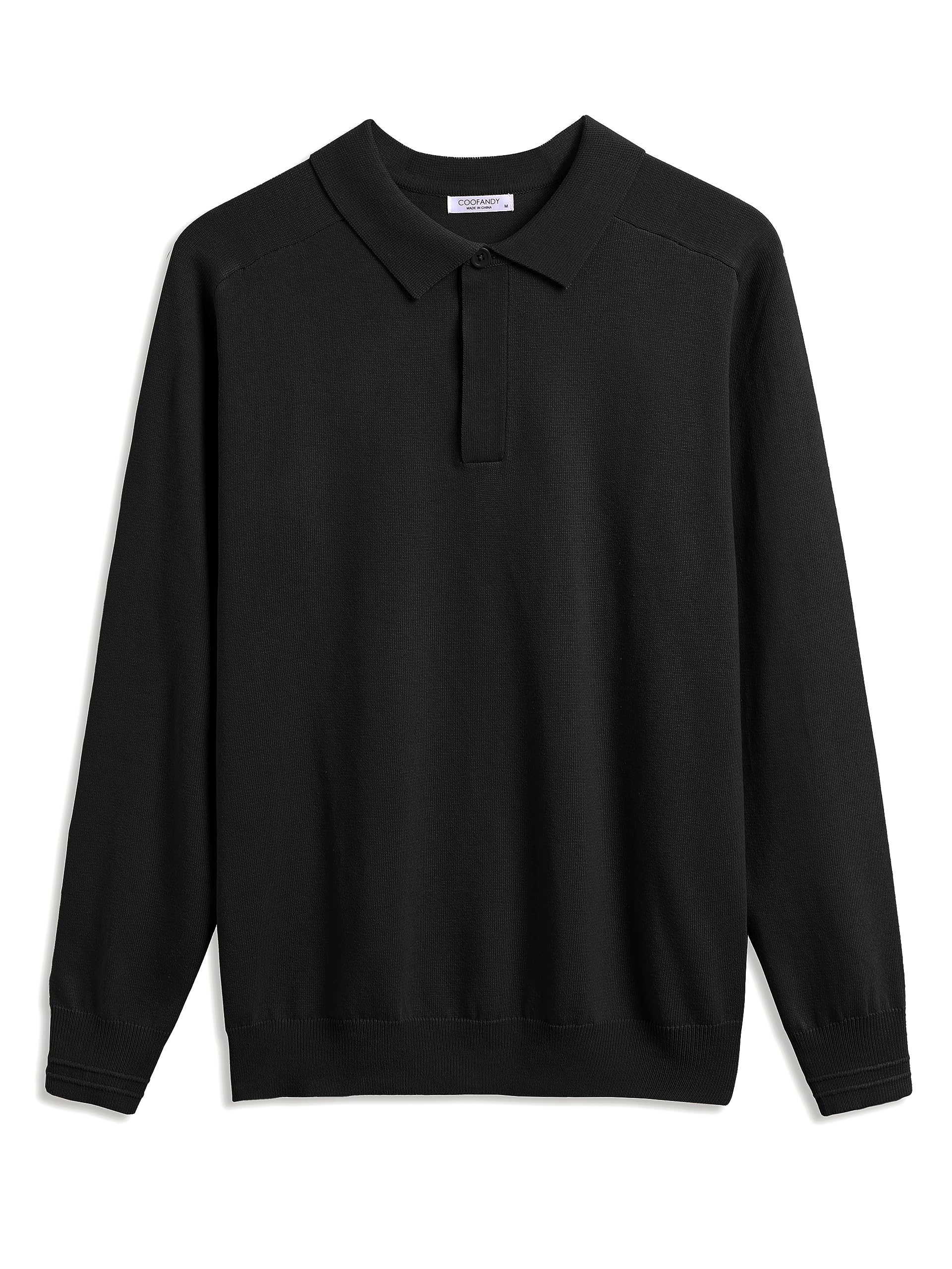 COOFANDY Strickpullover Herren Polo Pullover Langarm Polo Shirt Pulli mit Polokragen Versteckte Knopfleiste Schwarz XL 5