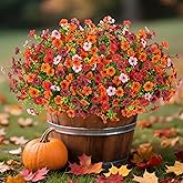 Ammyoo Artificial Flowers for Outdoors Potted Spring Decor, 12 Bundles Fake Summer Daisy with Realistic Eucalyptus Leaves, Faux Plants for Greenery Boxwood Porch Patio Garden Pot Lawn