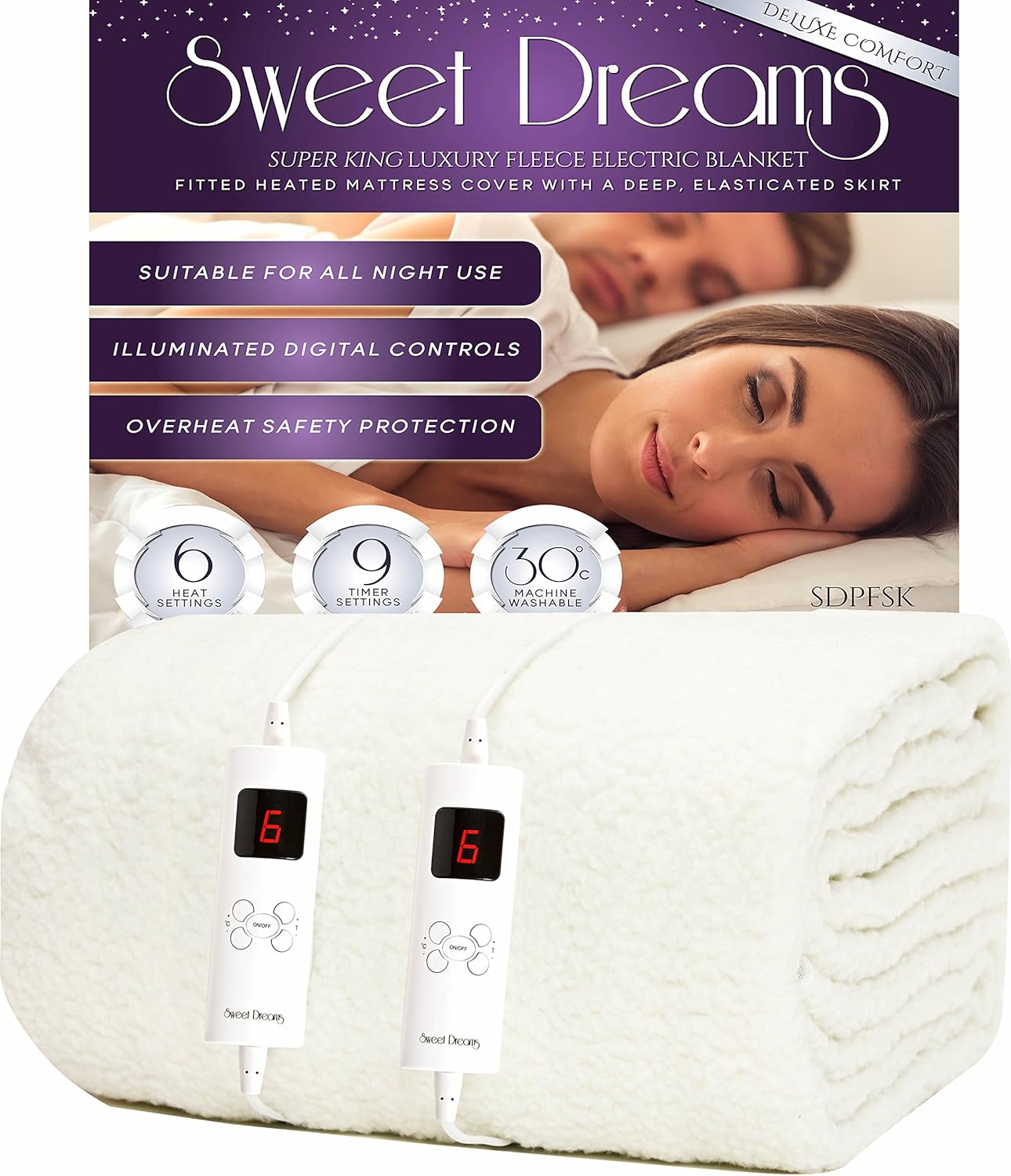 Sweet Dreams Electric Blanket Superking Size Dual Controls, Heated Luxury Fleece Heated Bed Mattress Cover