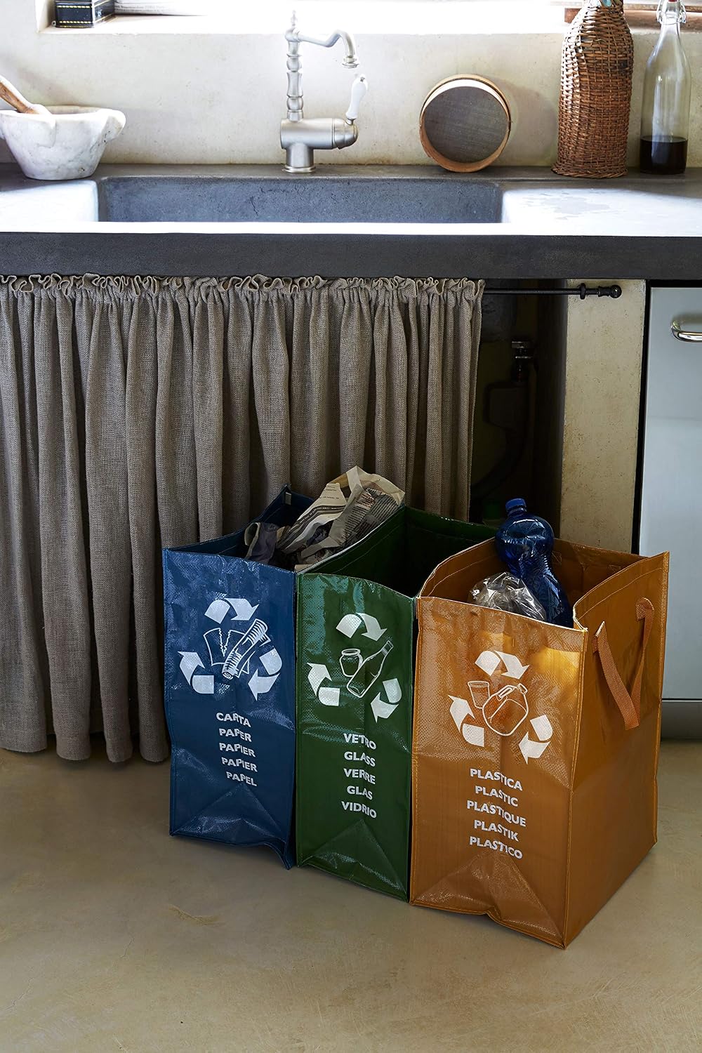 Perfect 0468D Pack of 3 Soft Recycling Containers for Paper Glass, Plastic Multi-coloured - Image 5