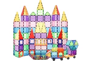 GENERIC Big Bear Cave 101 Pcs 3D Magnetic Tiles for Kids, Clear STEM Magnetic Building Blocks, Construction Toy Set for Toddlers with 2 Cars and Storage Bag
