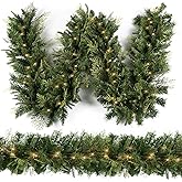 Christmas Garland with 50 Lights 9 Ft, Prelit Xnas Garland with Cypress Leaf, Battery Operated Christmas Decor for Mantle Staircase Indoor and Outdoor (RealLiketips-A)