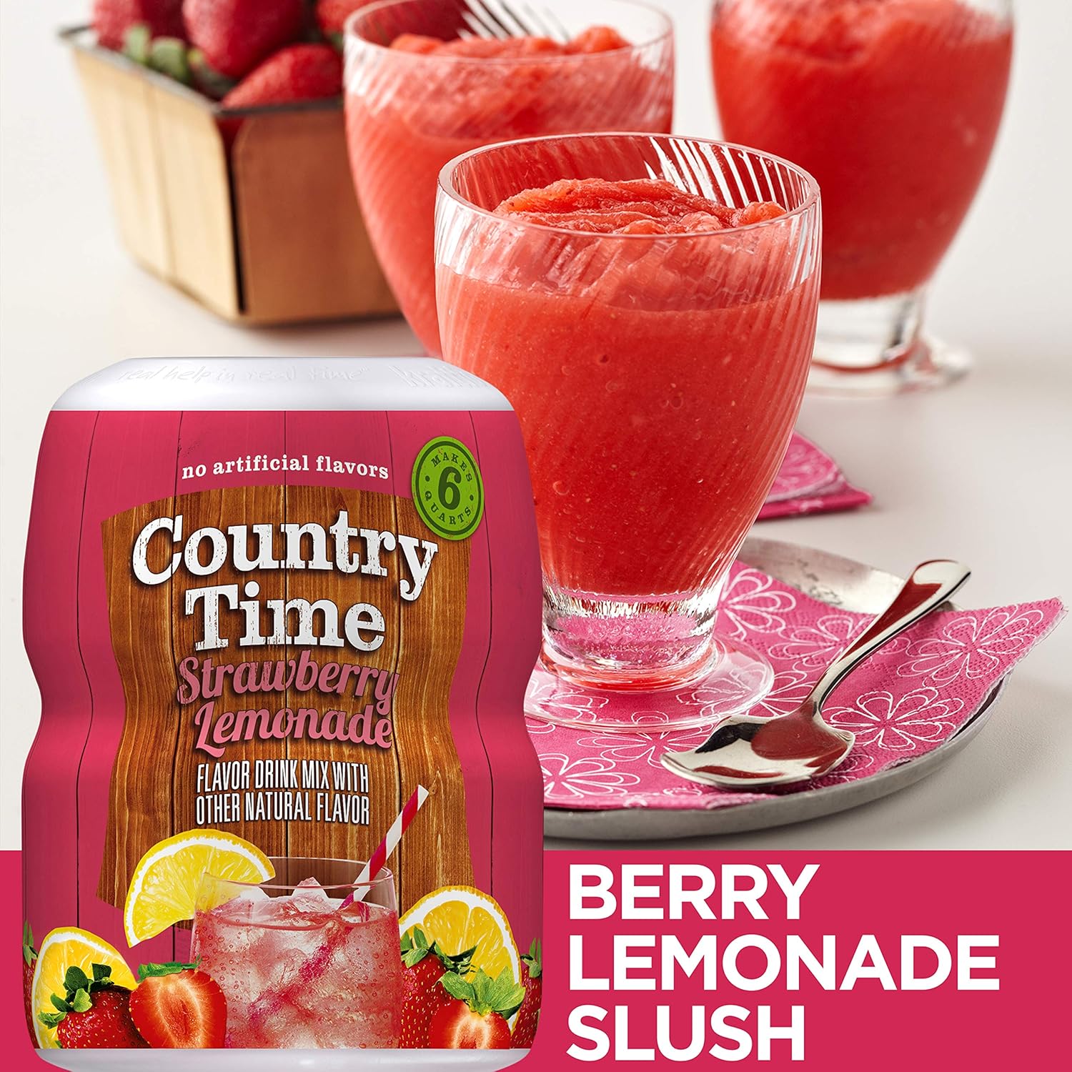 Amazon Com Country Time Strawberry Lemonade Drink Mix 18 Oz Canisters Pack Of 6 Powdered Soft Drink Mixes Grocery Gourmet Food