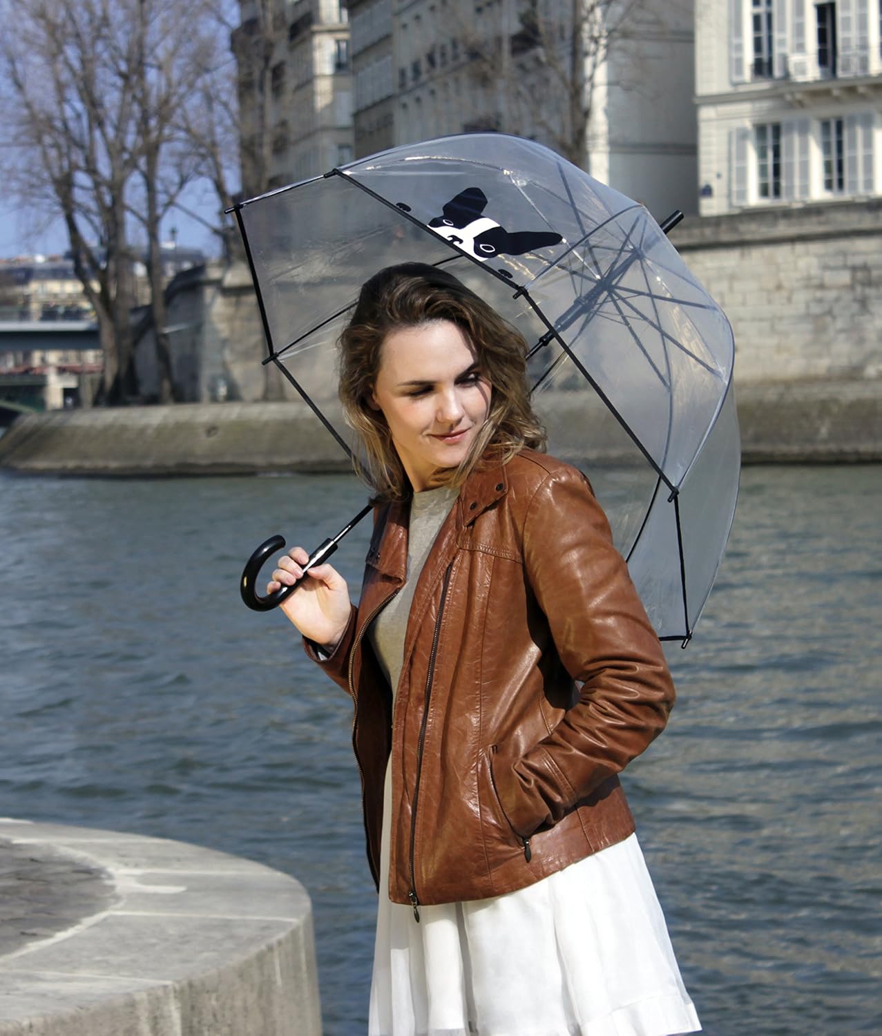 SMATI Long Transparent Umbrella, Birdcage Shape, Automatic Opening, Diameter 85cm, Dog Design, Dome Shape Umbrella - Image 4