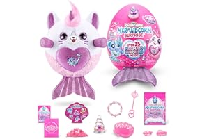 Rainbocorns Mermaidcorn (Kitten) by ZURU, Collectible Plush, Mermaid Surprises, Cuddle Plush Stuffed Animal, Surprise Egg, Stickers, Magic Sands & Bubble Mixture, for Girls 3+ Up