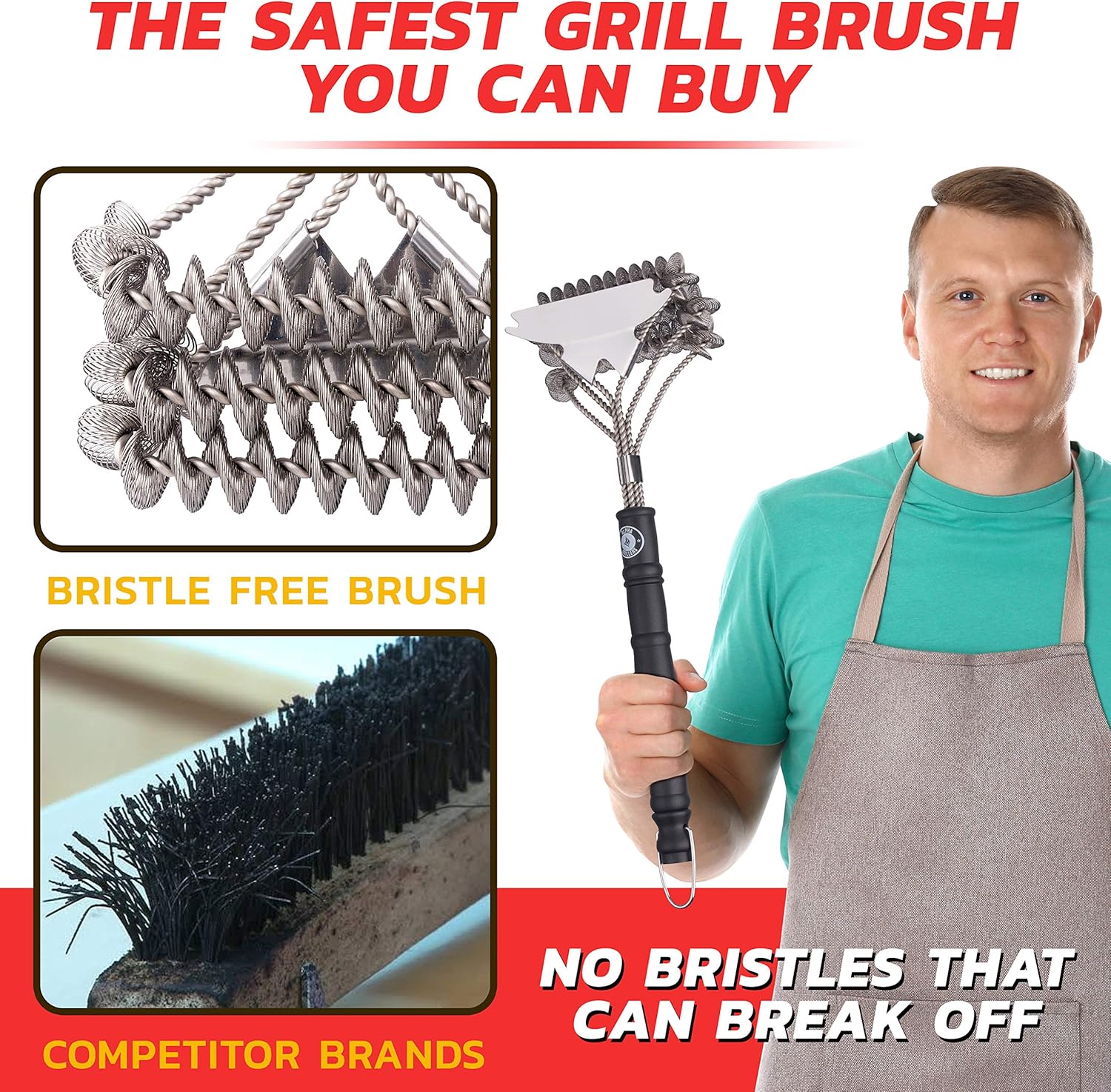 Alpha Grillers Grill Brush Bristle Free. Best Safe BBQ Cleaner with Extra Wide Scraper. Perfect 17 Inch Stainless Steel Tools for All Grill Types, Including Weber. Ideal Barbecue Accessories: Home & Kitchen