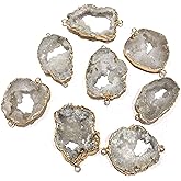 LE SKY 5 Pcs Natural Stone Connectors White Irregular Druzy Geode Agate Pendants Healing Chakra Energy Stone for Jewelry Making Necklace