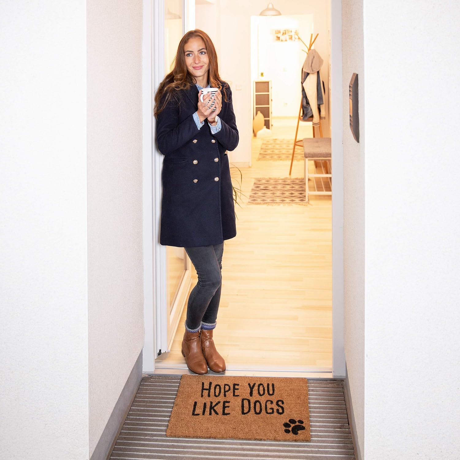 Relaxdays Doormat with Slogan, Hope You Like Dogs, Animal Theme, Coconut Fibres, Outdoors, Indoors, Welcome Mat 40x60cm - Image 3
