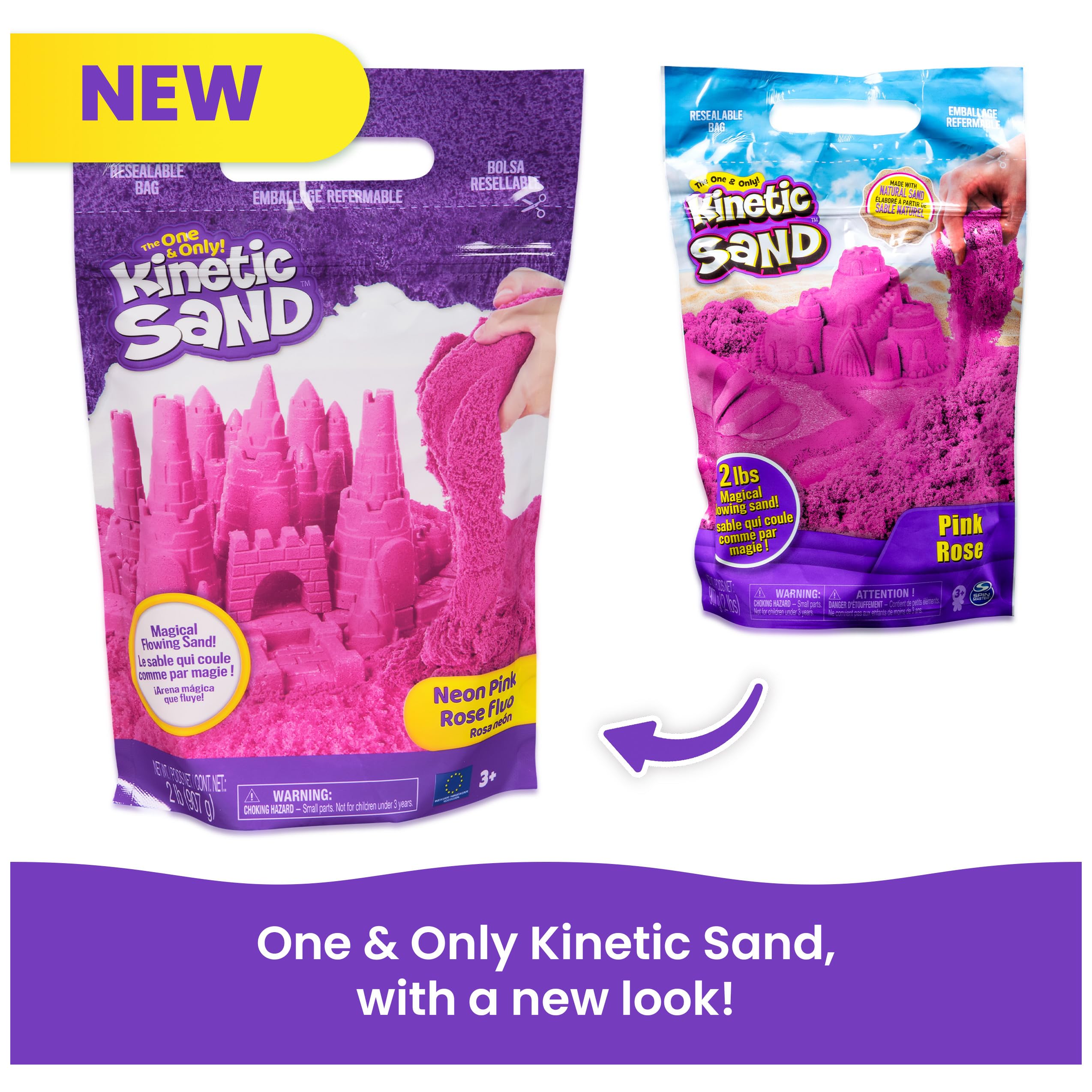 Kinetic Sand, 2lbs Pink Play Sand, Moldable Sensory Toys for Kids, Resealable Bag (Packaging May Vary), Holiday Gifts & Stocking Stuffers for Kids Ages 3 and up