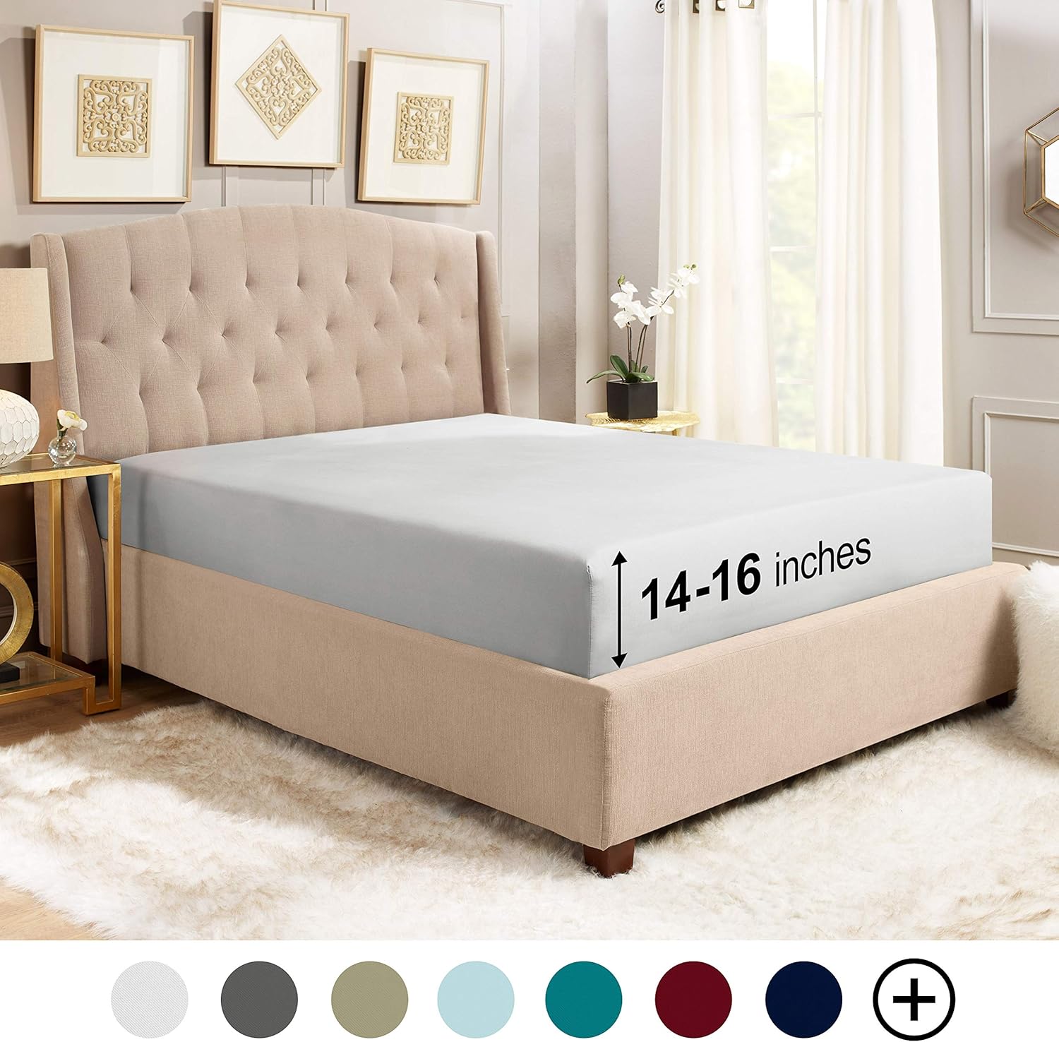 Bed Sheets For Queen Size Bed - 14" - 16" Fitted Sheets Queen Size - Deep Pocket Fitted Sheet - Microfiber Fitted Bed Sheets - Super Soft Queen Size Fitted Sheet Only - Silver Light Gray: Home & Kitchen