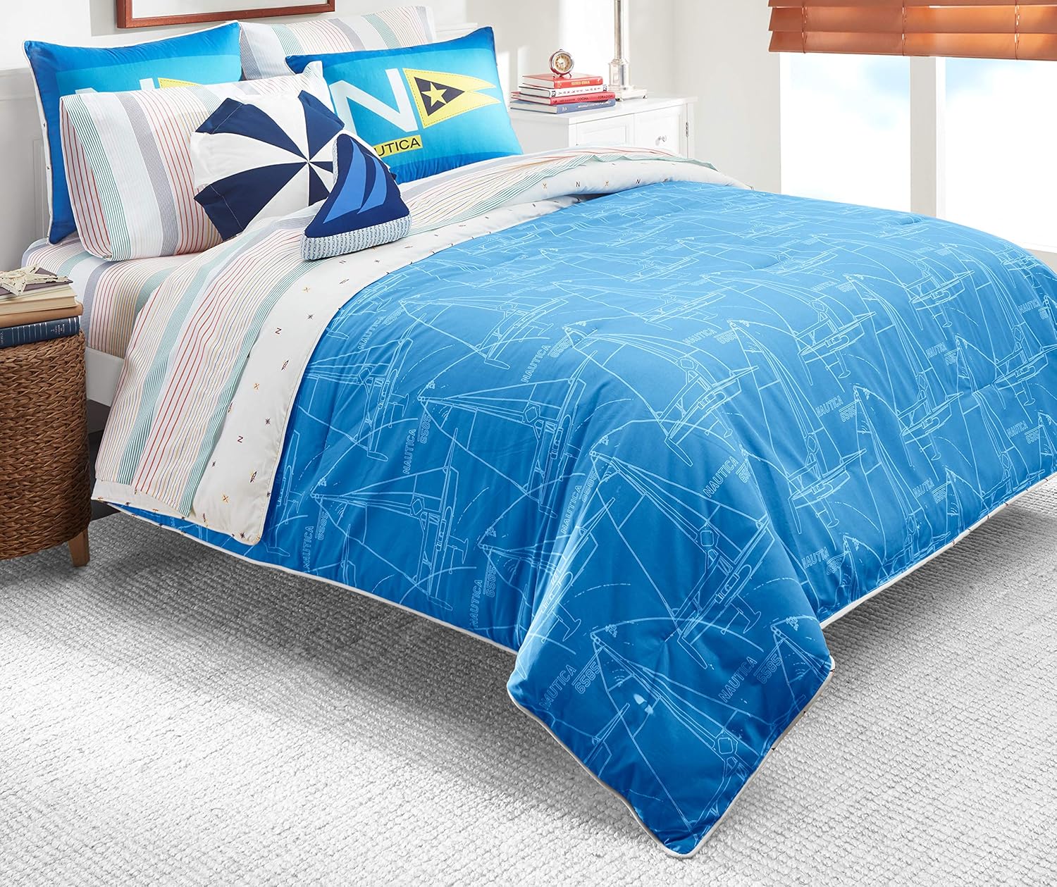 Nautica Kid's Sailboat Blueprint Cotton Comforter Set