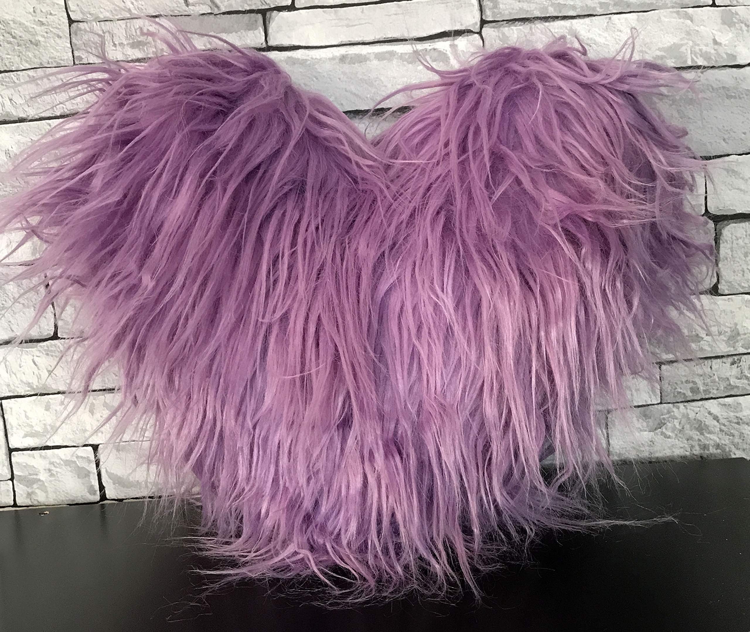 cushion filled love HEART long Shaggy faux fur cushions (PURPLE)