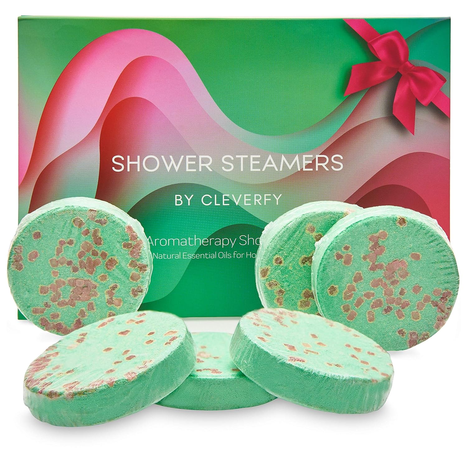 Cleverfy Aromatherapy Shower Steamers - Set of 6 Shower Bombs for Father's Day with Essential Oils for Relaxation and Nasal Congestion. Green Waves Set: Eucalyptus and Menthol Aroma : Beauty