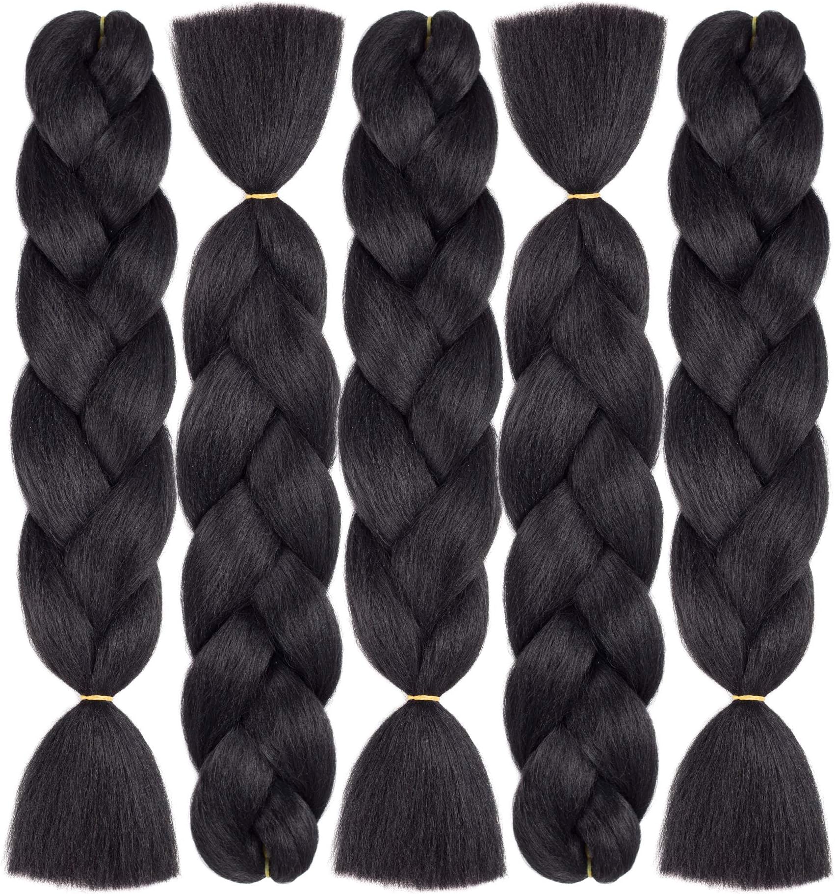 Forevery Braiding Hair 24 Inch Jumbo Braids Color Braiding Hair 5 Packs Black Braiding Hair Kanekalon Jumbo Braiding Kenakalon Hair Braid Hair (5pcs,Black Color 1B#)