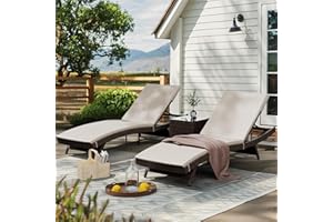 Pamapic Patio Chaise Lounge Set 3 Pieces with Adjustable Backrest and Removable Cushion, Outdoor Pool Chair for Patio Poolside Backyard Porch