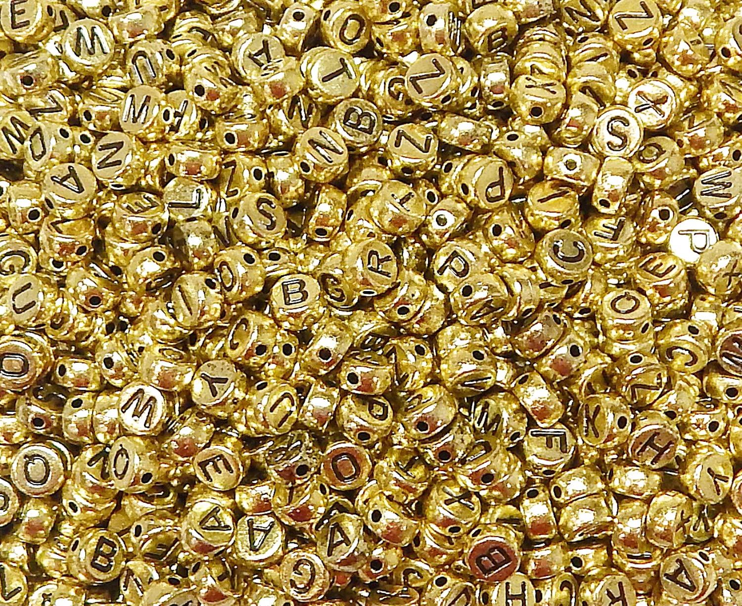 200 Letter Beads Plastic Letter Gold Beads with Black Letters A-Z 7 mm Round Beads for Bracelet, Choker, Jewellery or Other Crafts