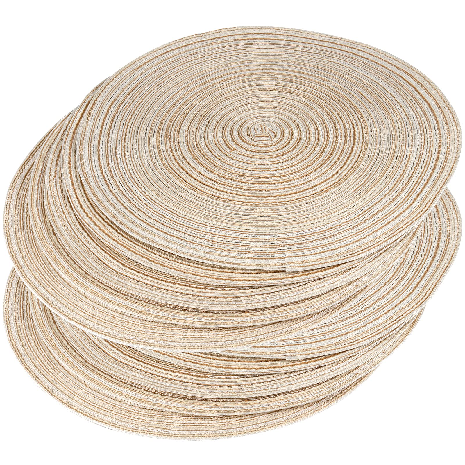 MUKCHAP Set of 10 Beige Cotton Placemats, 37.5cm Heat Insulation Round Cotton Table Mats, Round Braided Woven Placemats for Party, Kitchen, Dining Room