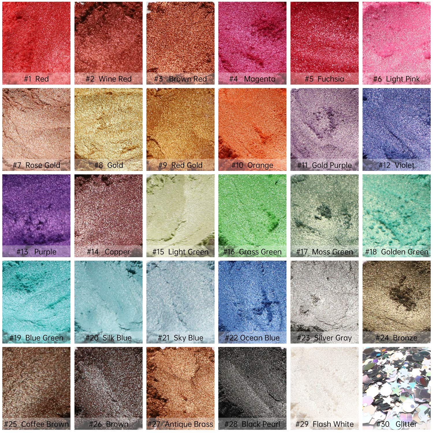 Mica Powder Epoxy Resin Dye - 29 Powdered Color Pigments + 1 Glitter (150G/5.3OZ) - for Soap Slime Bath Bombs Makeup Colorant