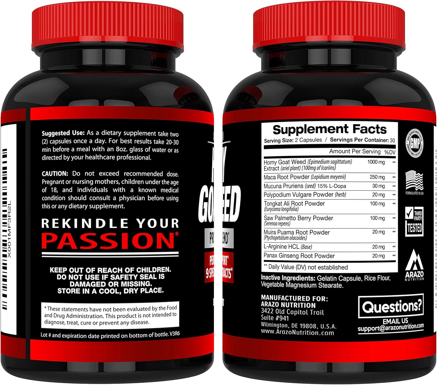 Premium Horny Goat Weed Extract with Maca Root, Ginseng, Muira Puama and L-Arginine - for Men and Women – 100% Pure Herbal Nutritional Supplement - Arazo USA: Health & Personal Care