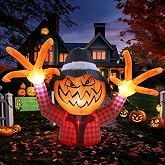 GIFTFIND Halloween Inflatable Pumpkin Monster with Fingers Decorations | Giant pumpkin monster with long reaching fingers makes a creepy, eye-catching centerpiece for Halloween outdoor decorations