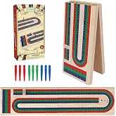 GOTHINK Folding Cribbage Board Game Set, Classic Wooden Cribbage Boards Game for Family Fun, 9 Multi-Colored Pegs, 3 Tracks, Red Green Blue Pegs for 2-3 Players
