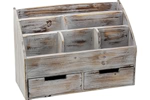 Executive Office Solutions Vintage Rustic Wooden Office Desk Organizer & Mail Rack for Desktop, Tabletop, or Counter - Distressed Torched Wood-Store Supplies, Desk Accessories, Mail – Barnwood (WO3)
