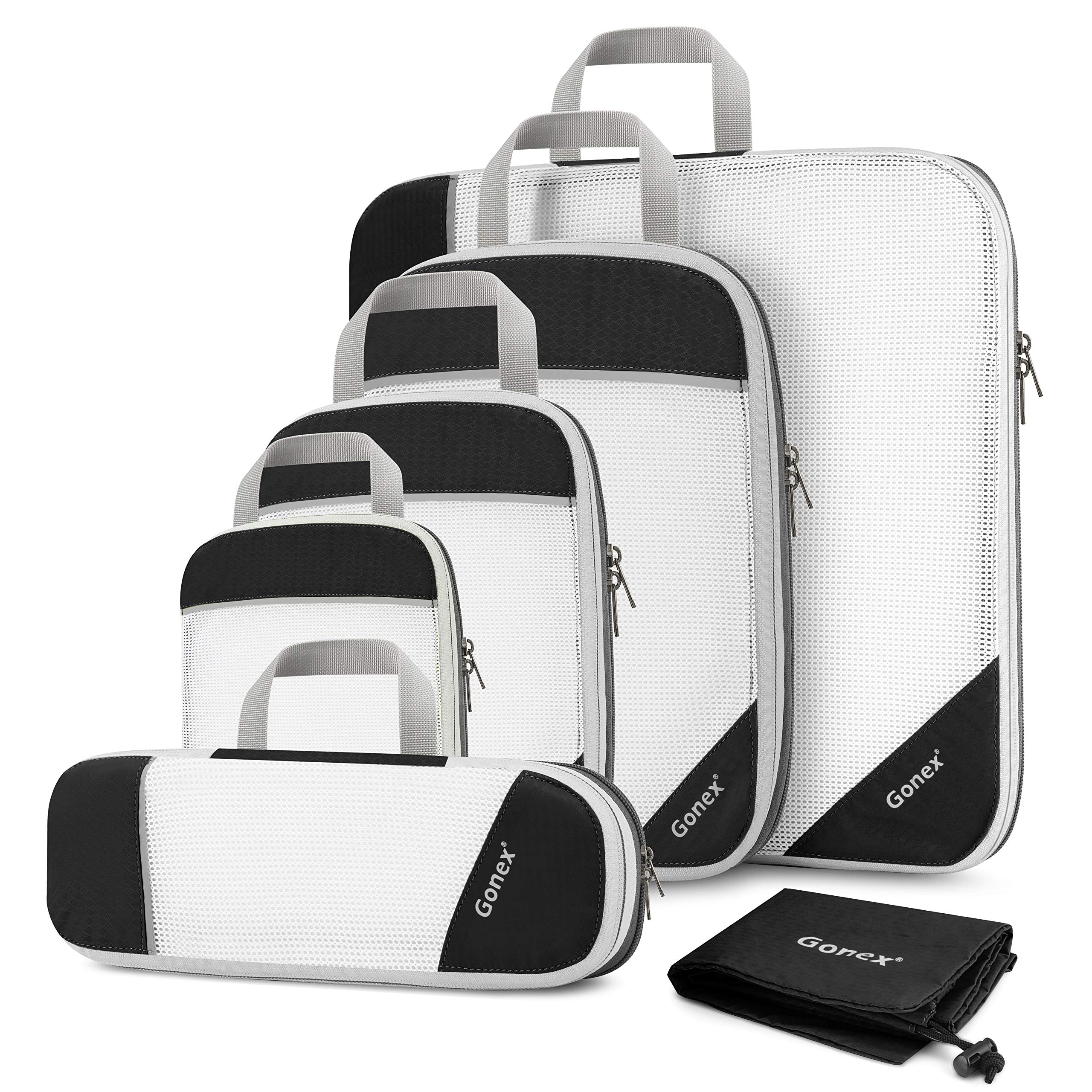 Gonex Compression Packing Cubes, 6 PCS Travel Luggage Packing Organizers with Mesh Extensible Suitcase Organiser for Travel, Black