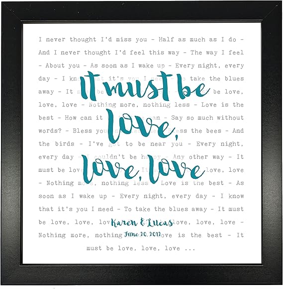 Madness, It Must Be Love Typography Song Lyrics Print Framed & Personalised Anniversary