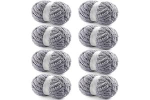 NDICANG 8 Pack Chunky Chenille Blanket Yarn for Hand Knitting and Crocheting - Jumbo Fluffy Super Bulky Yarn 28.4 Yds 7.7 Oz Each Skein (Blue Gray)