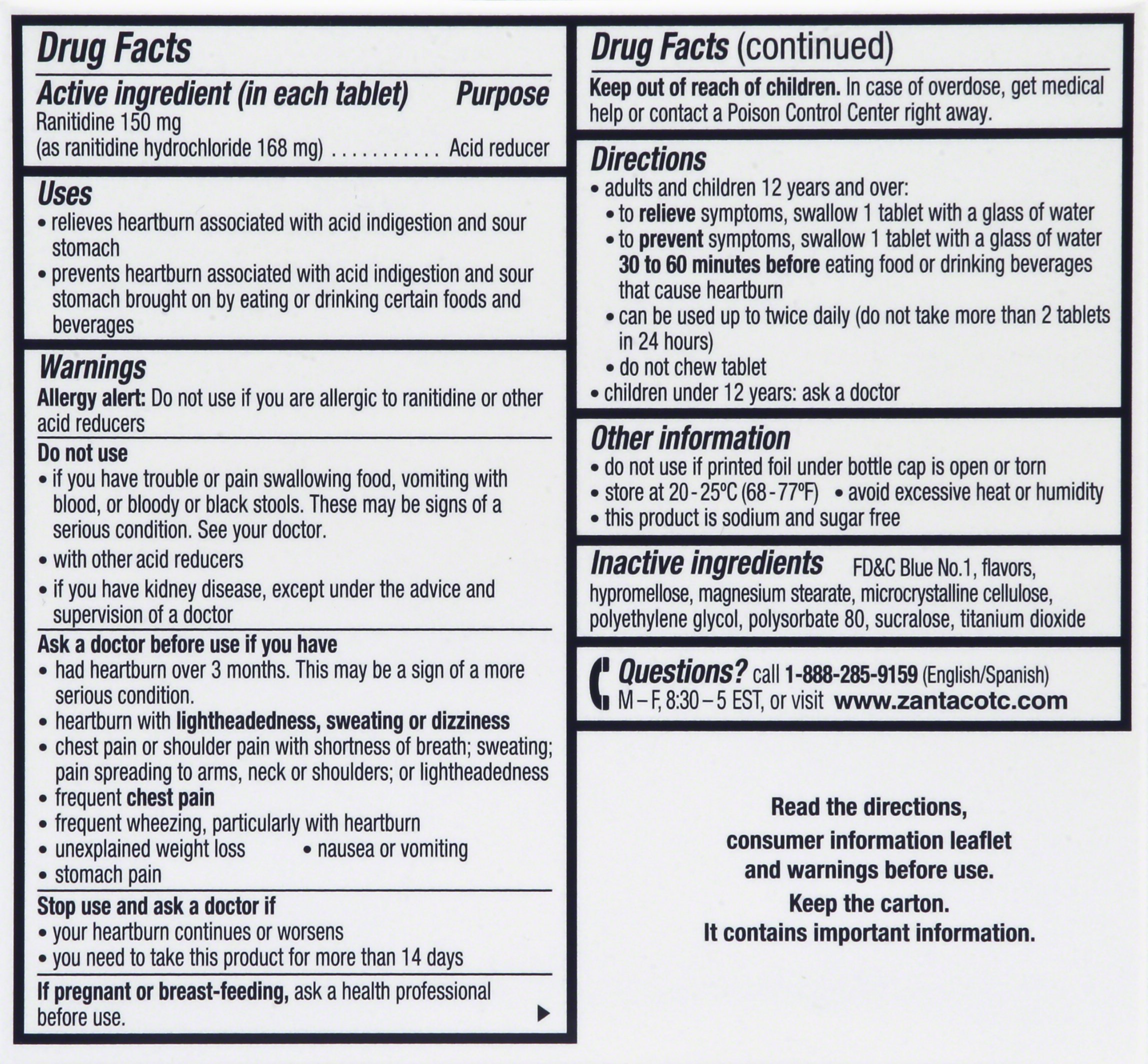 Zantac 150 Maximum Strength Tablets, Cool Mint, 90 Count, Helps Relieve