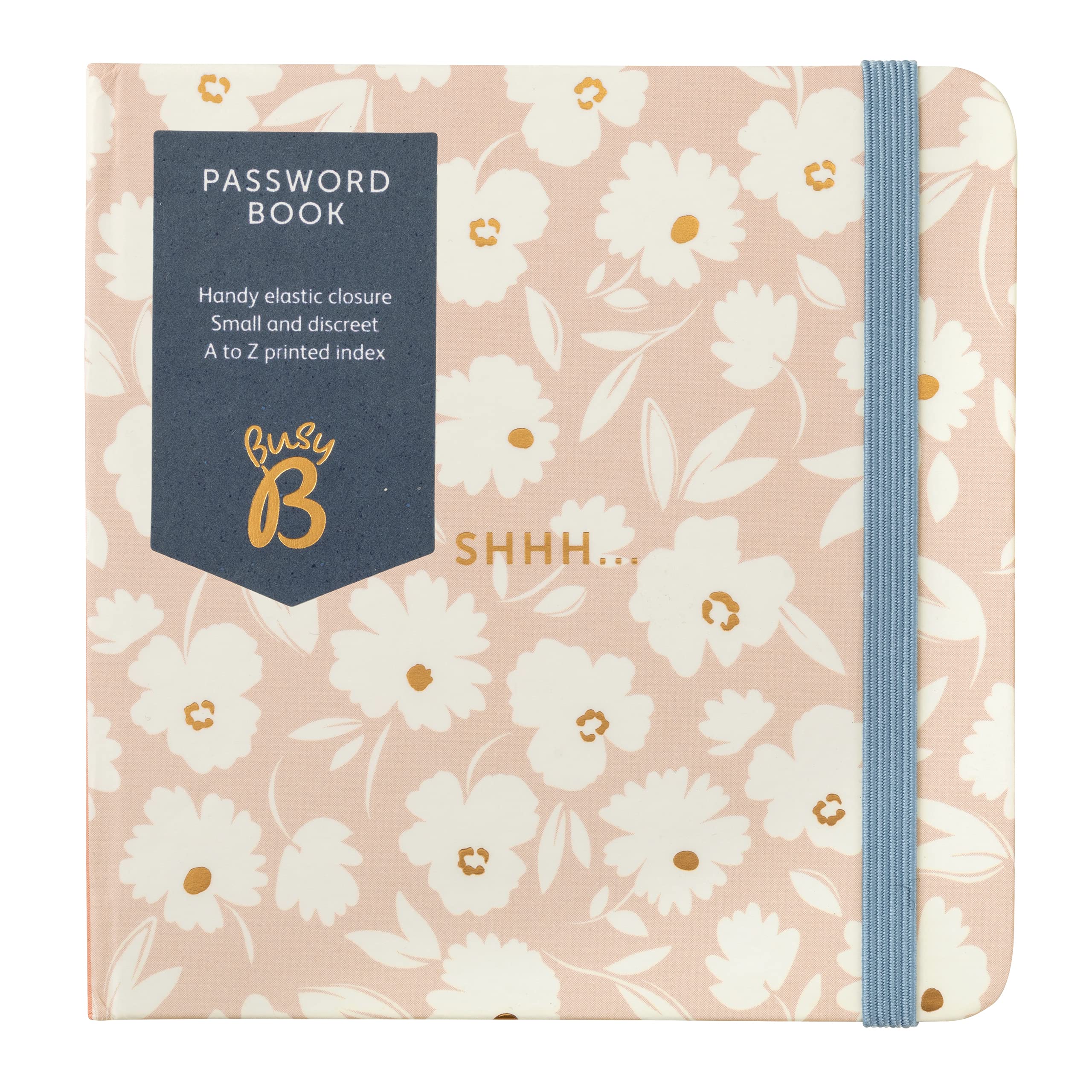 Busy B Password Book – Pink Daisy Cover – All your Internet Passwords in One Place - Store a Maximum of 186 Internet Login Details - Compact & Discreet Design with A-to-Z Index & Elastic Closure Band