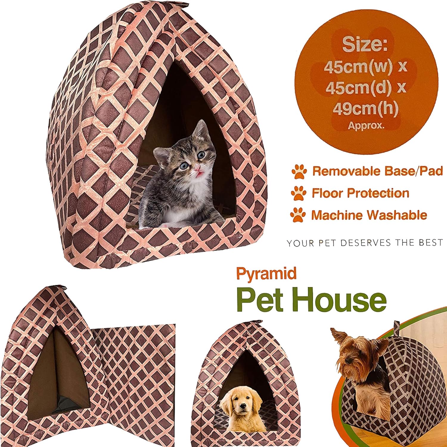 Pyramid Pet House Foldable Cat Puppy Small Dog Igloo Bed Pet Tent Soft Bed For Cat Kitten Dog & Puppy Extra Large Size 45cm x 45cm 49 cm (PAW BONE NAVY) - Image 4