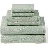 QAJ Ultra Soft 6-Piece Towels Set, 100% Cotton Thick Soft Highly Absorbent Wavy Striped Towels, Quick Dry, Bathroom Towels Set (2 Bath Towels, 2 Hand Towels, 2 Washcloths) Perfect for Bathroom