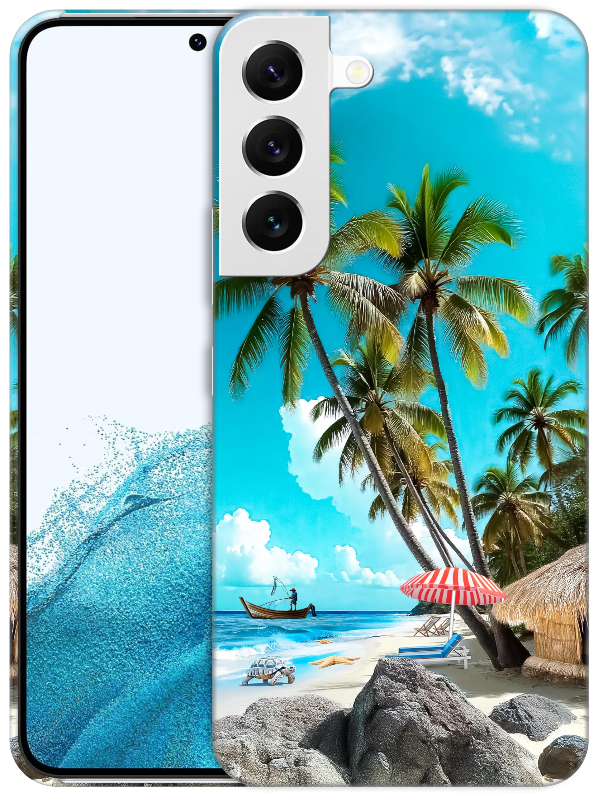 Photo 1 of SuzaCase for Samsung Galaxy S22 5G, Samsung S22 Case with Stylish Palm Tree on Beach Printed Cute, Sleek Durable Hardshell Protective Designer Phone Case/Cover for Samsung S22 White