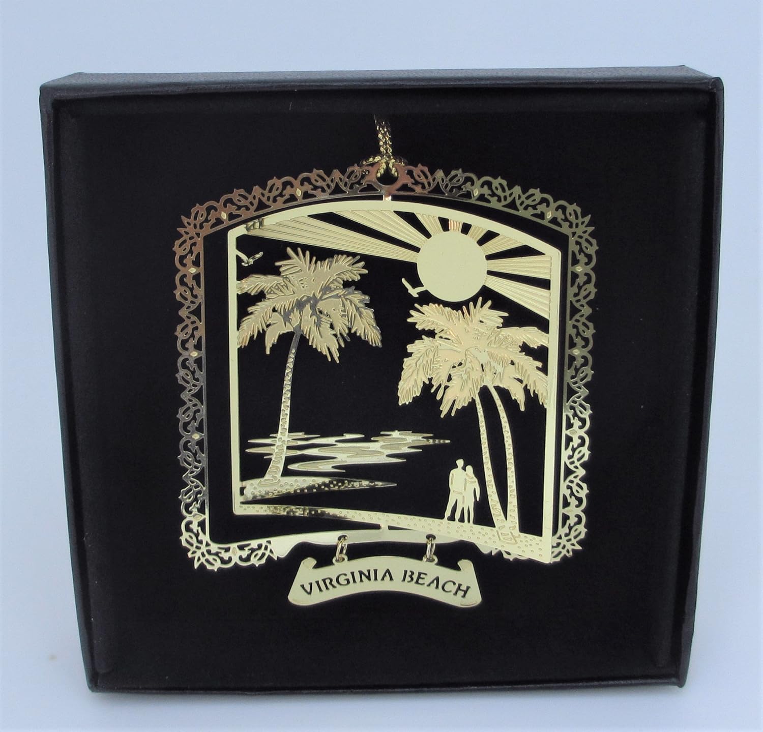 I Love My State Virginia Beach Brass Ornament Black Leatherette Gift Box