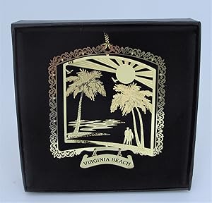 I Love My State Virginia Beach Brass Ornament Black Leatherette Gift Box