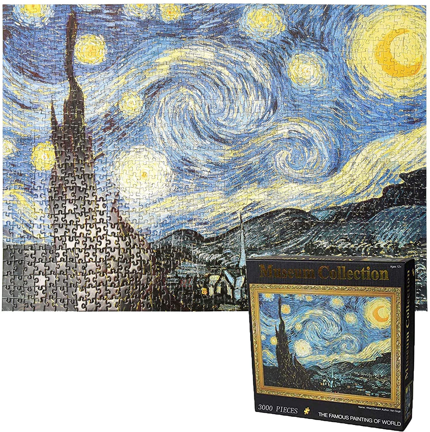 3000 Piece Jigsaw Puzzle, The Starry Night by Van Gogh Jigsaw Puzzles for Adult Reduced Pressure Toy - Learning and Education for Adult Puzzles(45.3 x 32.3 inch)