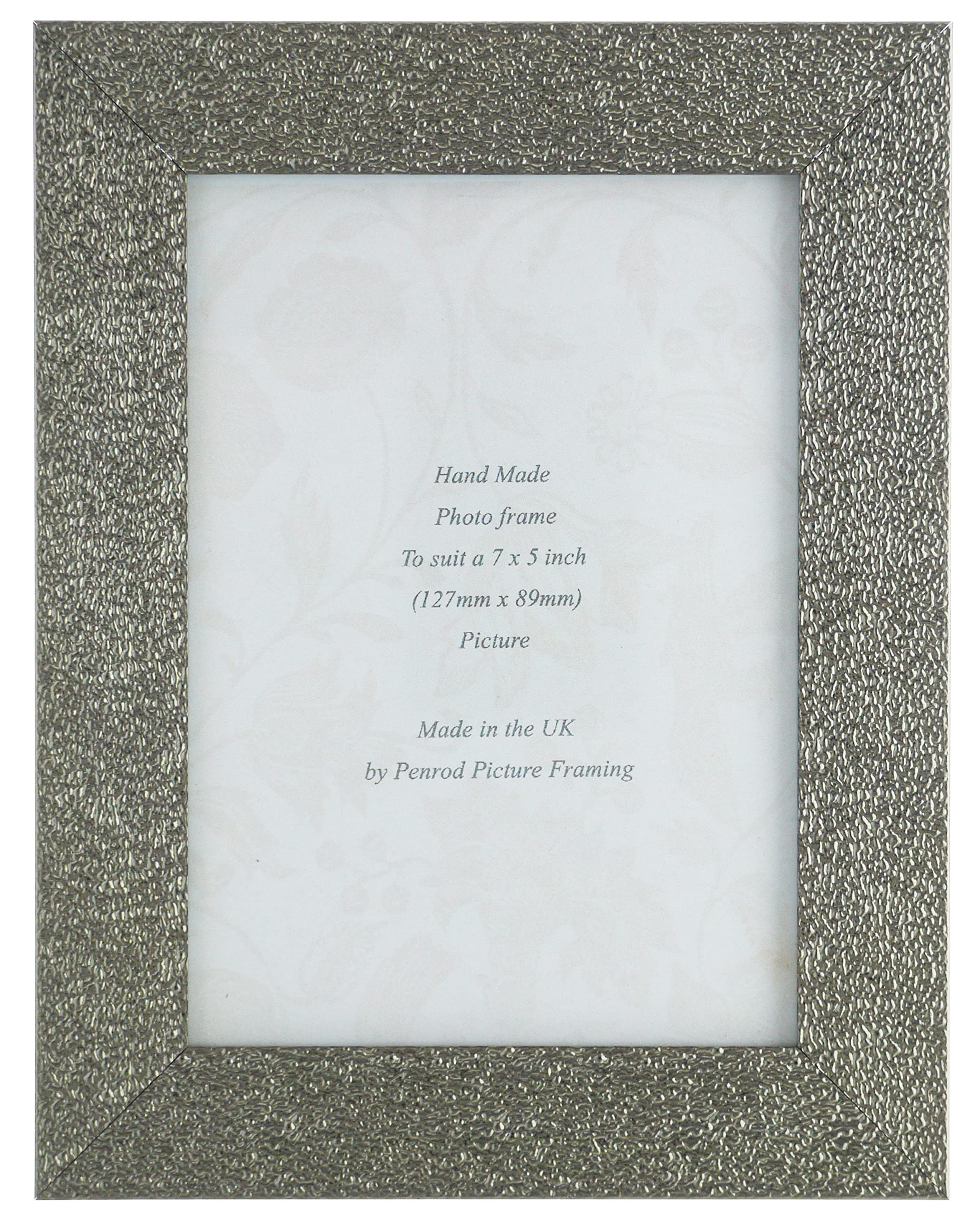 Penrod Picture Framing Charleston Shiny Sparkly Embossed Pewter 7x5 inch photo frame with mirror effect edge.