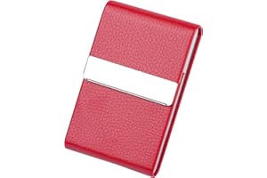 Leicraft Business Card Holder, Slim PU Leather & Stainless Steel Card Case Pocket for Men or Women, RFID Blocking Card Carrier with Magnetic Clasp