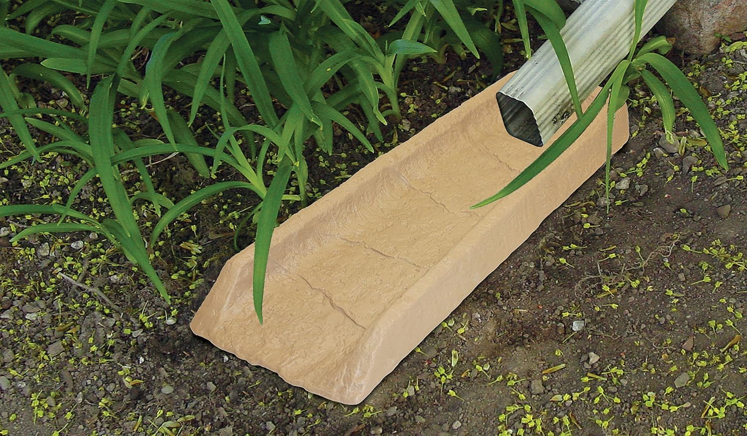 Sandstone 24 Polyethylene Decorative Downspout Rain Splash Block with Natural Stone Appearance