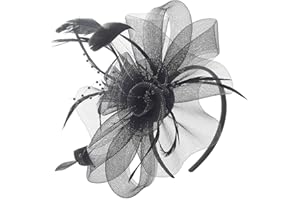 Myjoyday Women's Fascinators Hat for Tea Party Church Cocktail, Feathers Veil Headband with Hair Clip